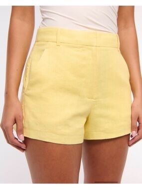 Abercrombie & Fitch Yellow High-Rise Linen-Blend Shorts